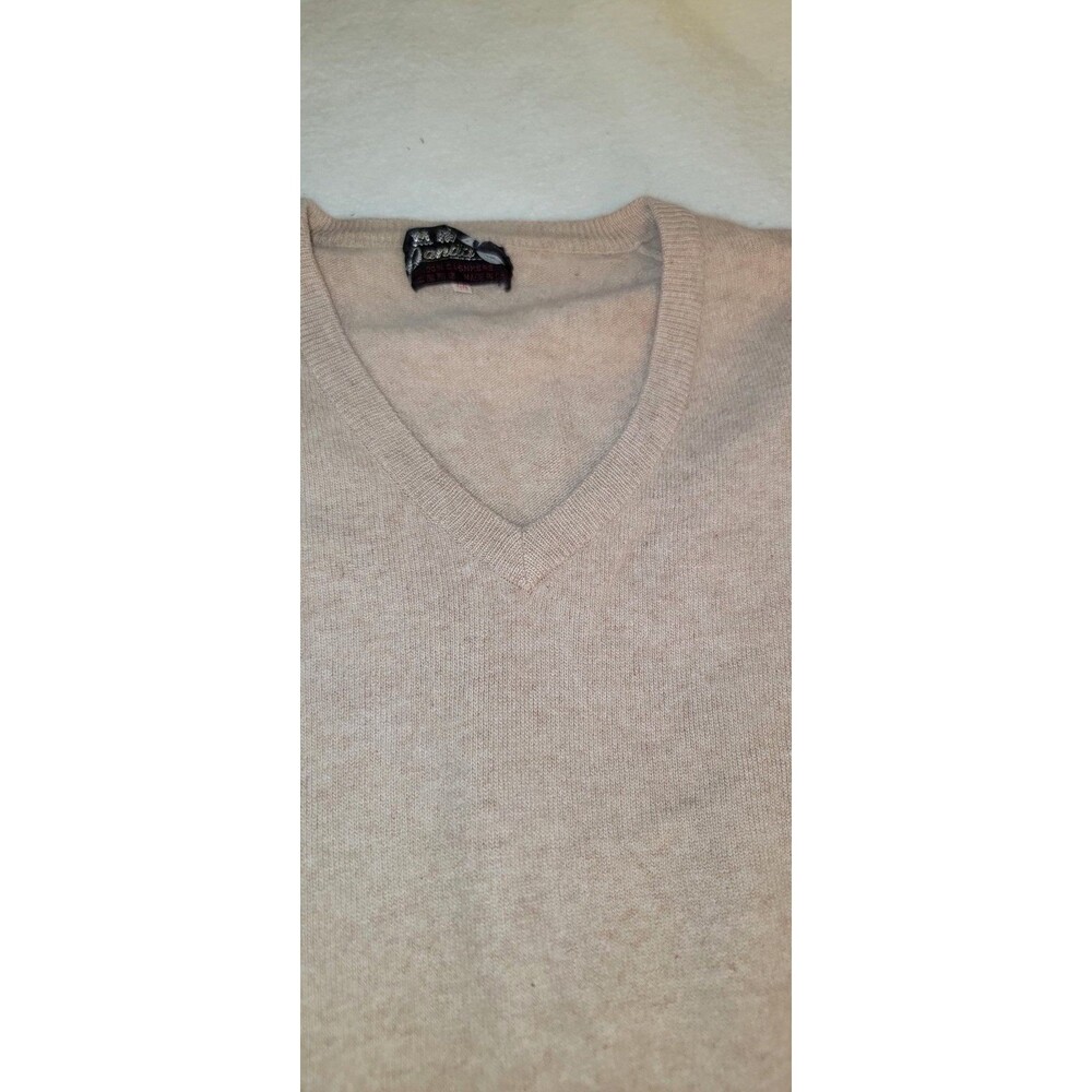 100% Cashmere Pullover V-Neck Sweater by Panda Tan Beige 20.5" Chest Unisex